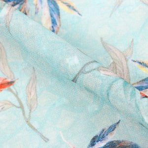 Light Turquoise And Dark Blue Leaf Pattern Digital Print Georgette Dobby Fabric