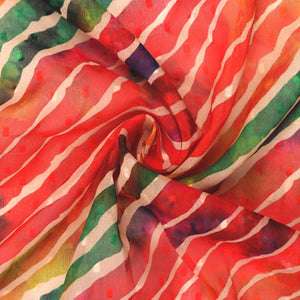 Multi Color Laheriya Pattern Digital Print Georgette Dobby Fabric