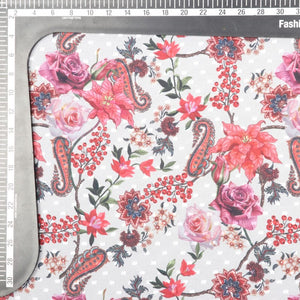 Pink And Red Floral Pattern Digital Print Georgette Dobby Fabric