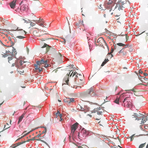 Pink And Red Floral Pattern Digital Print Georgette Dobby Fabric