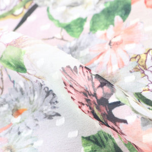 Peach And White Floral Pattern Digital Print Georgette Dobby Fabric