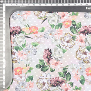 Peach And White Floral Pattern Digital Print Georgette Dobby Fabric