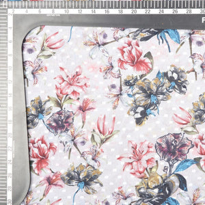 Peach And Blue Floral Pattern Digital Print Georgette Dobby Fabric