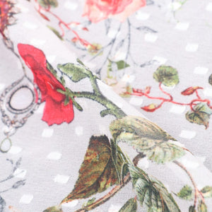 Red And Peach Floral Pattern Digital Print Georgette Dobby Fabric