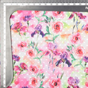 Pink And Purple Floral Pattern Digital Print Georgette Dobby Fabric