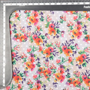 Orange And Purple Leaf Pattern Digital Print Georgette Dobby Fabric