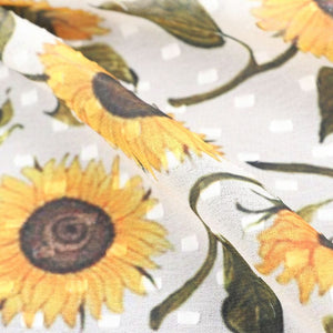 Yellow And White Floral Pattern Digital Print Georgette Dobby Fabric