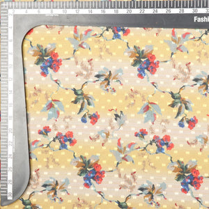 Yellow And Red Floral Pattern Digital Print Georgette Dobby Fabric