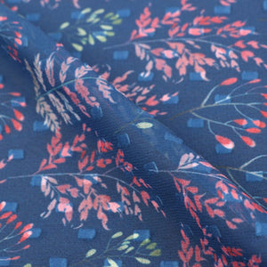 Blue And Red Floral Pattern Digital Print Georgette Dobby Fabric