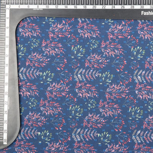 Blue And Red Floral Pattern Digital Print Georgette Dobby Fabric