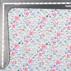 White And Pink Floral Pattern Digital Print Georgette Dobby Fabric