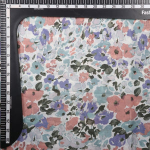 Peach And Lavender Floral Pattern Digital Print Georgette Fabric