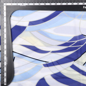 White And Havelock Blue Abstract Pattern Digital Print Georgette Fabric