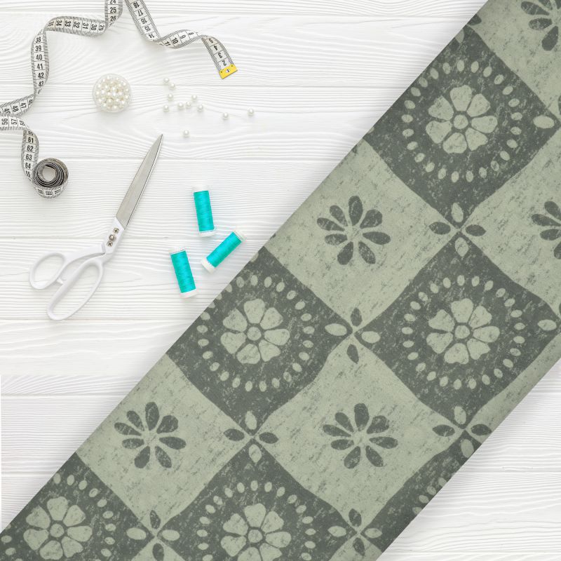 Green Traditional Pattern Digital Print Georgette Fabric – Fabmyntra