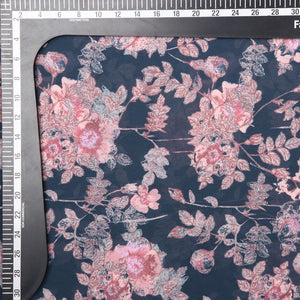 Light Black And Orange Floral Pattern Digital Print Georgette Fabric