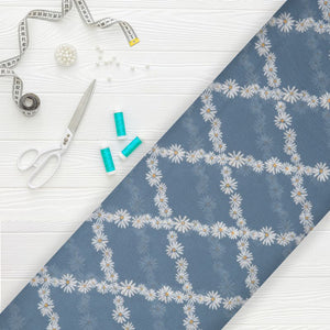 Dusty Blue And White Floral Pattern Digital Print Georgette Fabric