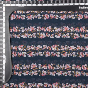 Dark Grey And Pink Floral Pattern Digital Print Georgette Fabric