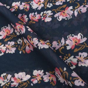 Dark Grey And Pink Floral Pattern Digital Print Georgette Fabric