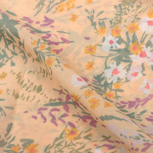 Light Yellow And Green Floral Pattern Digital Print Georgette Fabric