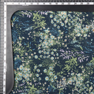 Dark Blue And Green Floral Pattern Digital Print Georgette Fabric