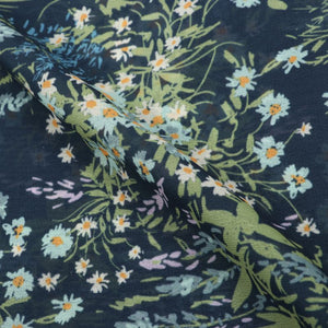 Dark Blue And Green Floral Pattern Digital Print Georgette Fabric