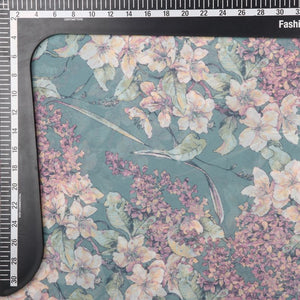 Dusty Green And Yellow Floral Pattern Digital Print Georgette Fabric