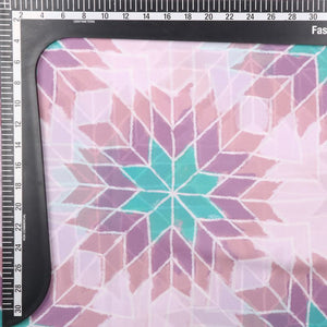 Baby Pink And Green Geometric Pattern Digital Print Georgette Fabric