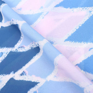 Blue And Light Pink Geometric Pattern Digital Print Georgette Fabric