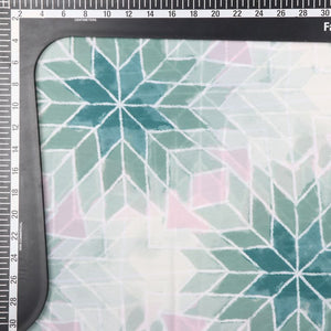 Green And Dusty Pink Geometric Pattern Digital Print Georgette Fabric