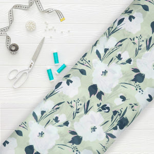 Pastel Green And White Floral Pattern Digital Print Georgette Fabric