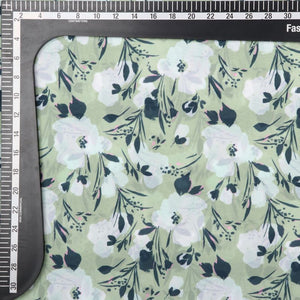 Pastel Green And White Floral Pattern Digital Print Georgette Fabric