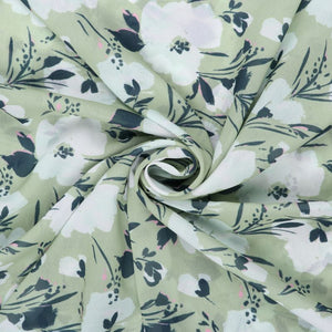 Pastel Green And White Floral Pattern Digital Print Georgette Fabric