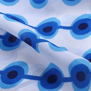 White And Blue Object Pattern Digital Print Georgette Fabric