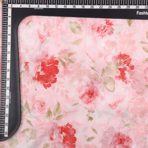 Pink And Green Floral Pattern Digital Print Georgette Fabric