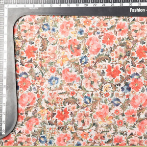 Orange And Blue Floral Pattern Digital Print Georgette Fabric