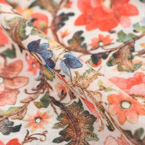 Orange And Blue Floral Pattern Digital Print Georgette Fabric