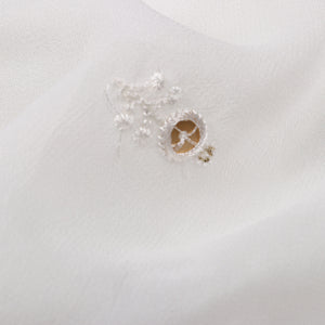 White Plant Pattern Dyed Embroidery Sequins Georgette Fabric