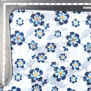 Sky Blue And Yellow Floral Pattern Digital Print Jacquard Georgette Fabric