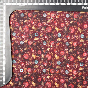 Maroon And Yellow Floral Pattern Digital Print Jacquard Georgette Fabric