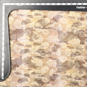 Sand Brown And White Leaf Pattern Digital Print Jacquard Georgette Fabric