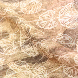 Sand Brown And White Leaf Pattern Digital Print Jacquard Georgette Fabric