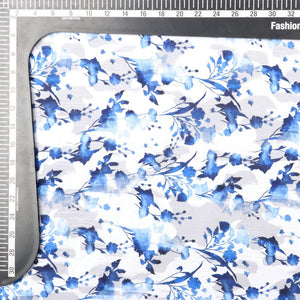 White And Blue Floral Pattern Digital Print Jacquard Georgette Fabric