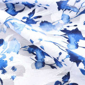 White And Blue Floral Pattern Digital Print Jacquard Georgette Fabric