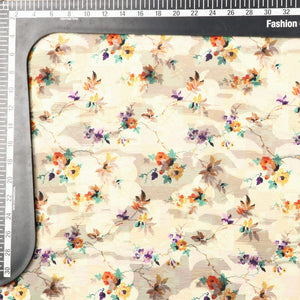 Light Yellow And Purple Floral Pattern Digital Print Jacquard Georgette Fabric