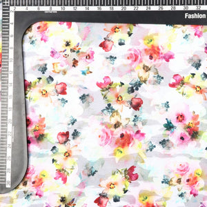 Yellow And Pink Floral Pattern Digital Print Jacquard Georgette Fabric