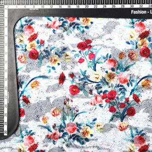 Red And Yellow Floral Pattern Digital Print Jacquard Georgette Fabric