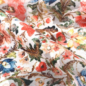 Red And Blue Floral Pattern Digital Print Jacquard Georgette Fabric