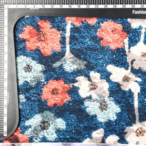 Blue And Peach Floral Pattern Digital Print Jacquard Georgette Fabric