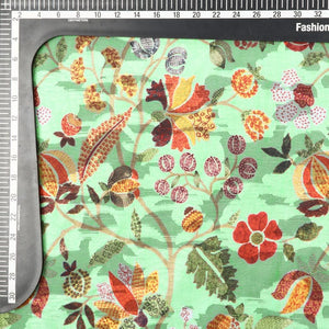 Green And Red Floral Pattern Digital Print Jacquard Georgette Fabric