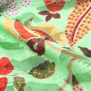 Green And Red Floral Pattern Digital Print Jacquard Georgette Fabric